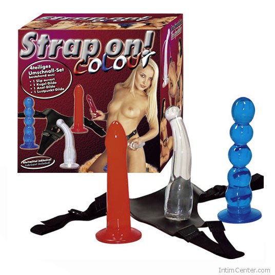 Strap on! színes felcsatolható dildó szett