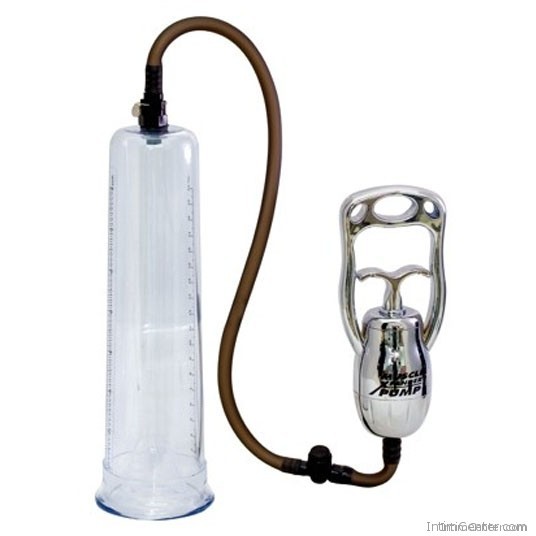 Átlátszó csövű péniszpumpa, fém pumpáló karral