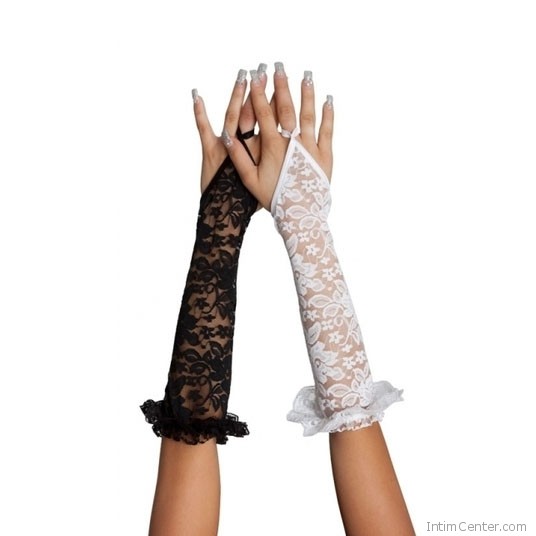 Softline, fekete hosszú csipkézett kesztyű