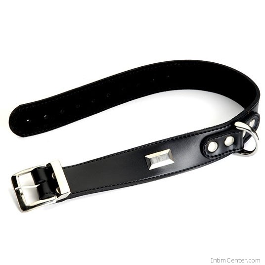 Keskeny valódi bőr nyakörv, fekete